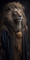 Fototapeta na wymiar Roaring with majestic authority, a royal lion is masterfully portrayed in a stunning illustration, exuding power and nobility that captures the essence of the king of beasts