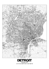 Map of Detroit Michigan USA high resolution png vector retro poster