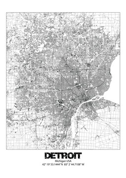 Map of Detroit Michigan USA high resolution png vector retro poster