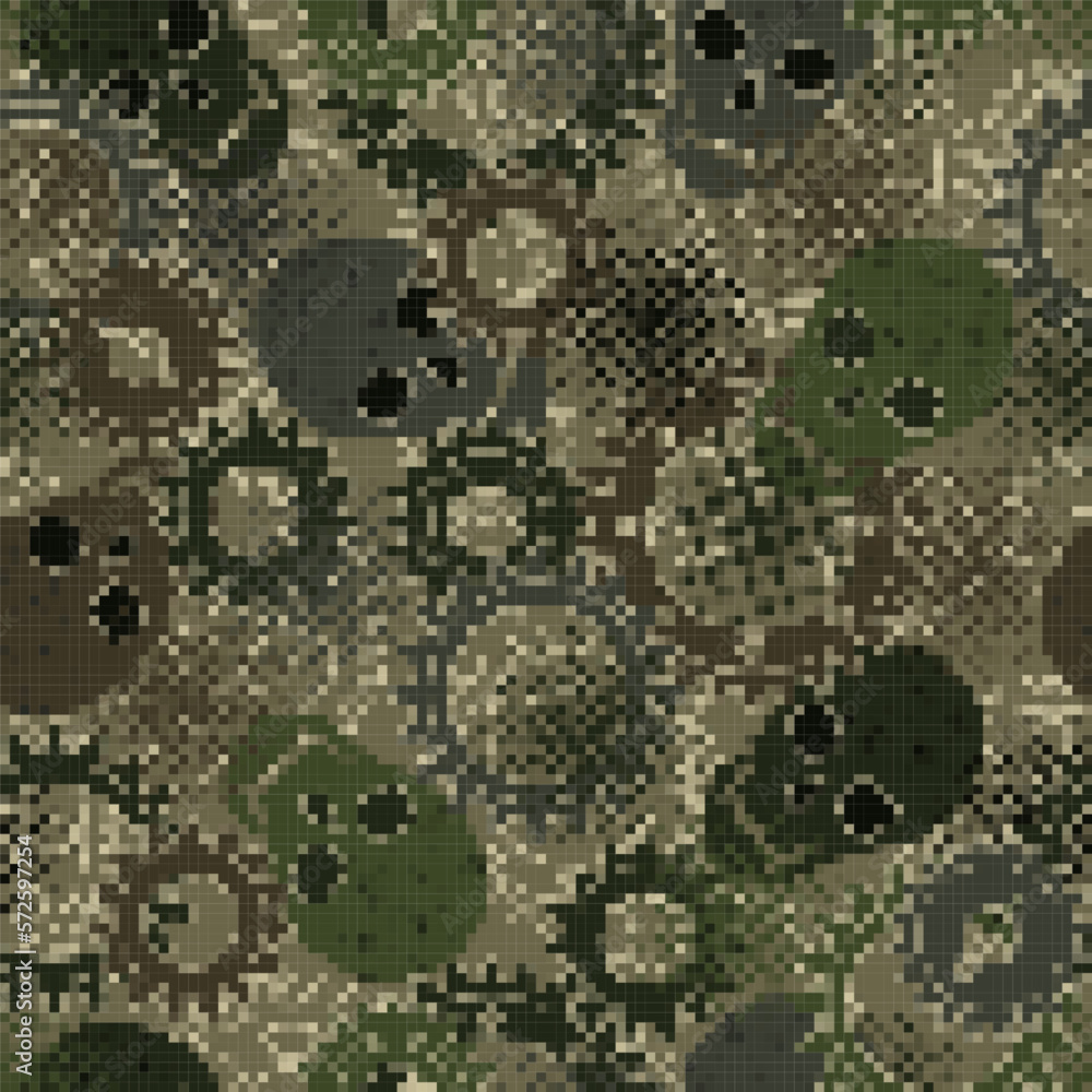 Aufkleber seamless abstract camouflage pattern with skulls. pixel effect. army or hunting green masking orname