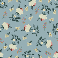 Seamless floral pattern. Vector design illustration on light blue background