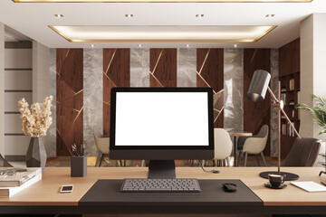 3d rendering mockup template of blank white screen of computer. - obrazy, fototapety, plakaty