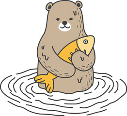 bear polar icon fish salmon teddy cartoon character