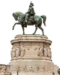 Monument of Vittorio Emanuele II (1820-1878), first king of Italy, isolated on white or transparent background. Vittoriano or Altare della Patria (Altar of the Fatherland). Rome, Lazio, Italy, Europe.