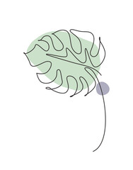 One continuous line drawing tropical monstera leaf. Minimal natural eco concept for spa salon logo. Home wall decor, poster, tote bag, fabric print. Single line draw design graphic vector illustration © Simple Line