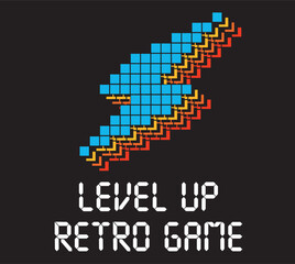 Obraz premium vector retro video game and pixel thunder illustration print