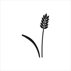 Wheat ears. Barley or rice black silhouette, beer or bakery logo isolated elements, organic farm elements for label and emblem, bread packaging, decorative objects, ripe spikelets, vector illustration
