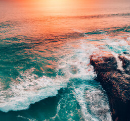 Aerial view of beautiful sunset on sea coastline. - 572600026
