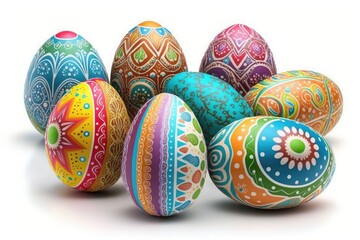 Fototapeta na wymiar Colorful painted easter eggs on white. Generative AI