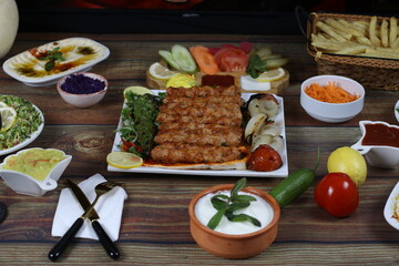 BBQ Dinner - Grilled Meat with French Fries, Dips and Sauces