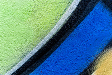 Colorful aerosol street wall background. Urban modern art texture. Wallpaper design backdrop pattern. Painted city wall close up.
