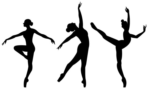 Beautiful set of silhouettes of a ballet dancer and a gymnast on a white background