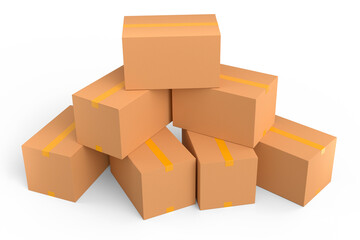Cardboard box or carton on white background, carrying parcel and online shopping