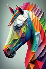 Colorful Creative Abstract Horse Head, Contemporary Art, Rainbow Geometric Structures, Multicolor Poster, Pop Surrealism