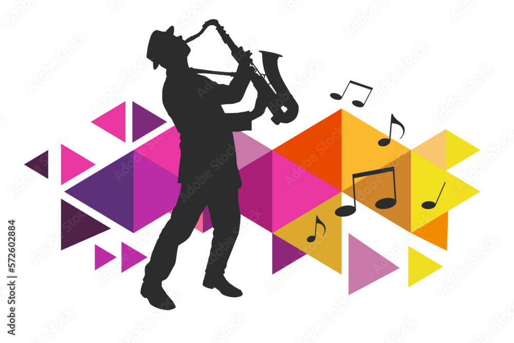 Poster Abstract music graphic with saxophone.