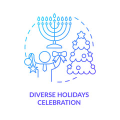 Diverse holidays celebration blue gradient concept icon. Support culture. DEI initiative for workplace abstract idea thin line illustration. Isolated outline drawing. Myriad Pro-Bold font used