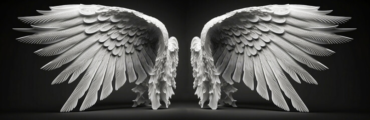 white angel wingisolated dark background.Generative AI