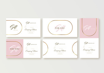 Gift voucher card template. Modern discount coupon or certificate layout with abstract golden art backgrounds. Vector illustration.