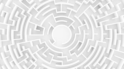 3d rendering circular maze in top view on white background.