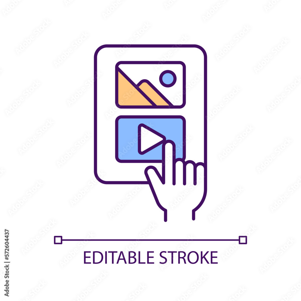 Poster visual content on social media rgb color icon. watching video on internet. sharing posts with movie 