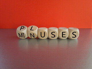 Pluses and minuses symbol. Turned  wooden cubes and changes the word 'minuses' to 'pluses'....