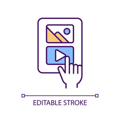 Visual content on social media RGB color icon. Watching video on internet. Sharing posts with movie and image. Isolated vector illustration. Simple filled line drawing. Editable stroke