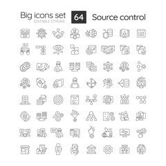 Fototapeta na wymiar Source control linear icons set. Software development technology. Files changing tracking. SCM system. Customizable thin line symbols. Isolated vector outline illustrations. Editable stroke