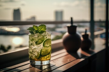 A mojito on a terrace overlooking the city