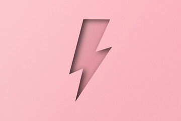 pink paper cut holes Lightning bolts are overlaid with light and shadow. - obrazy, fototapety, plakaty