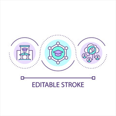 E learning network for students loop concept icon. Access to academic courses on internet abstract idea thin line illustration. Isolated outline drawing. Editable stroke. Arial font used