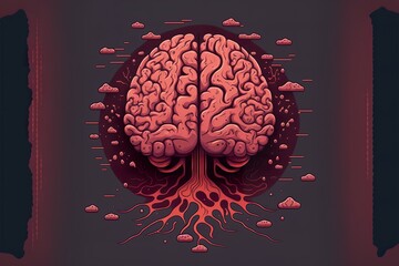 Brain flat illustration created with Generative AI 