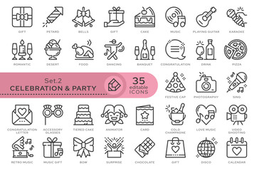Set of conceptual icons. Vector icons in flat linear style for web sites, applications and other graphic resources. Set from the series - Celebration and party . Editable outline icon.	