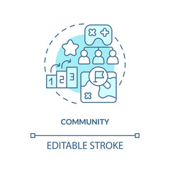 Community turquoise concept icon. Communication. Game mechanics in gamification abstract idea thin line illustration. Isolated outline drawing. Editable stroke. Arial, Myriad Pro-Bold fonts used