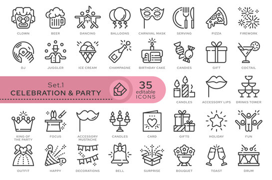 Set of conceptual icons. Vector icons in flat linear style for web sites, applications and other graphic resources. Set from the series - Celebration and party . Editable outline icon.	