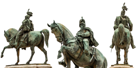 Monument of Vittorio Emanuele II (1820-1878), first king of Italy, isolated on white or transparent background. Vittoriano or Altare della Patria (Altar of the Fatherland). Rome, Lazio, Italy, Europe.