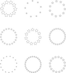 Stars of various sizes arranged in a circle.  Black star shape, round frame, border vector image