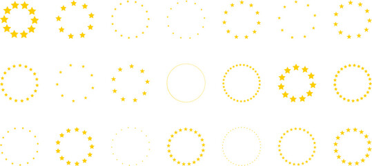Stars of various sizes arranged in a circle.  Star shape, round frame, border vector image