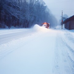Naklejka premium Yellow truck with snow plow
