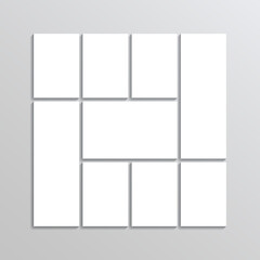 Modern pictures mood board. portfolio images. Square Photo collage template. Empty moodboard background. Mosaic scrapbook layout. Album brandboard. frame. Gallery banner. Vector illustration