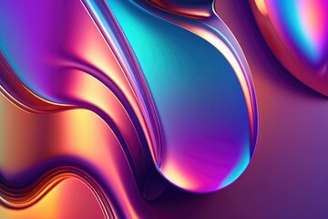Colorful gradient 3d waved background with glossy spheres. Iridescent reflection effect. Liquid modern abstraction. 