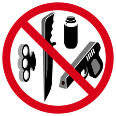 No weapons sign with red round and symbols of knife and gun
