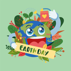 Smile Earth day and World environment day with planting