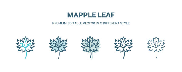 mapple leaf icon in 5 different style. Outline, filled, two color, thin mapple leaf icon isolated on white background. Editable vector can be used web and mobile