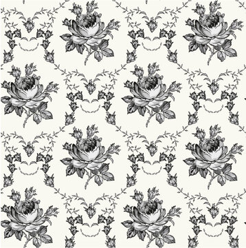 Seamless classic pattern. Beautiful pink flowers isolated textile. Vintage background realistic Damascus flowers Roses Drawing engraving Freehand Wallpaper baroque. Vector victorian style Illustration