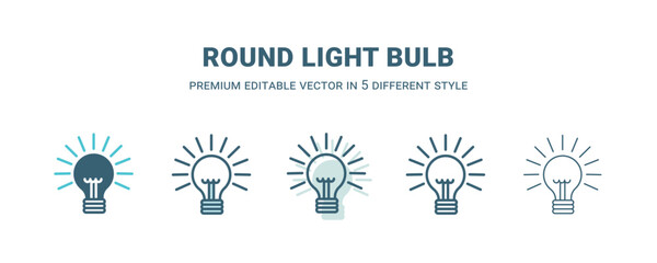 Fototapeta premium round light bulb icon in 5 different style. Outline, filled, two color, thin round light bulb icon isolated on white background. Editable vector can be used web and mobile