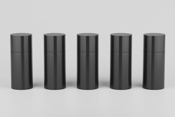 Black Plastic Spray Deodorant Multiple Bottles Bottle Mockup. 3D Rendering