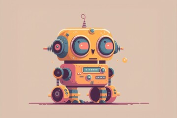 Fototapeta premium Cute robot flat illustration created with Generative AI 