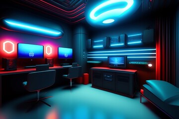 A futuristic gaming Hacker studio Wallpaper 8k Cyberpunk Real Technology 