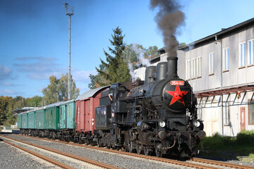 Czech steam locomotive on a historic train