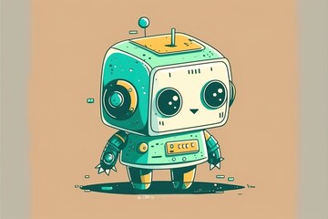 Fototapeta premium Cute robot flat illustration created with Generative AI 